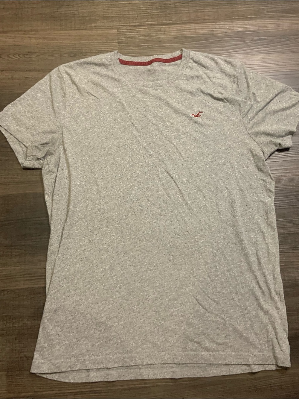 Hollister Gray Heather Crew Tee with Red Logo Accent